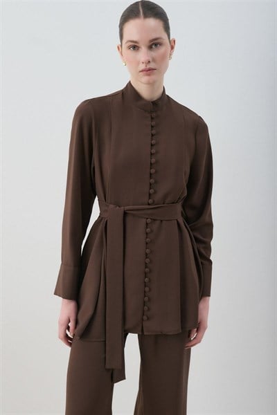 MİORİ SİENA BRİT DÜĞMELİ PANTOLONLU TAKIM ACI KAHVE