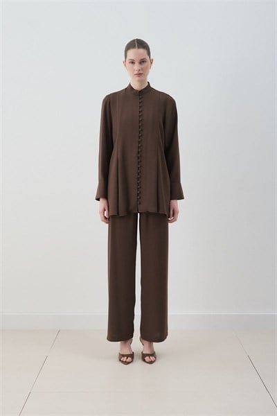 MİORİ SİENA BRİT DÜĞMELİ PANTOLONLU TAKIM ACI KAHVE