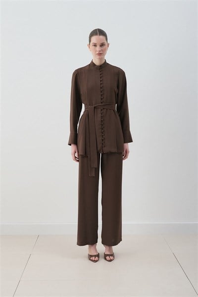 MİORİ SİENA BRİT DÜĞMELİ PANTOLONLU TAKIM ACI KAHVE