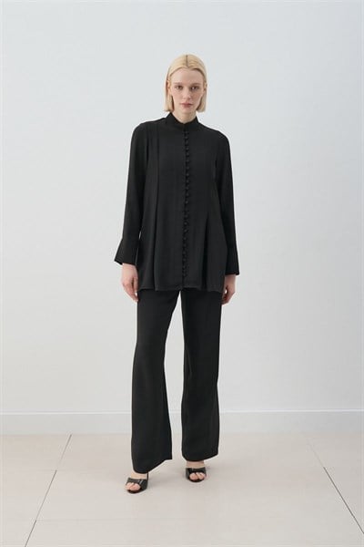 MİORİ SİENA BRİT DÜĞMELİ PANTOLONLU TAKIM SİYAH