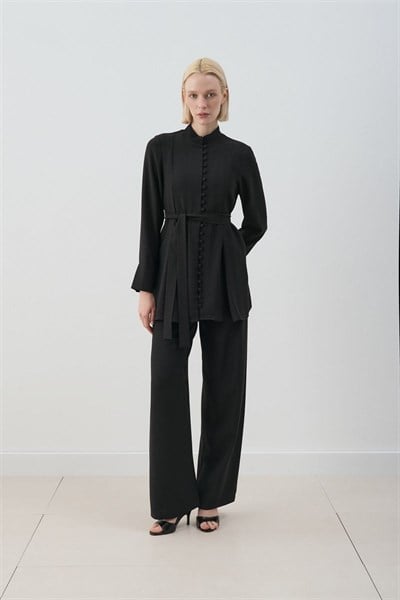 MİORİ SİENA BRİT DÜĞMELİ PANTOLONLU TAKIM SİYAH