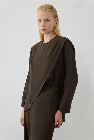 MİORİ VOGUE TENSEL PANTOLONLU TAKIM KAHVE