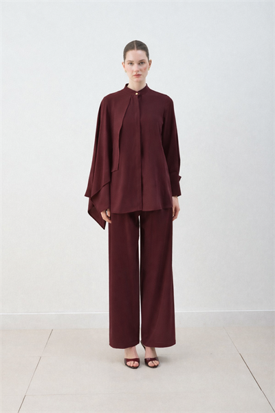 MİORİ ALVEZ İNCE KREP PANTOLONLU TAKIM BORDO