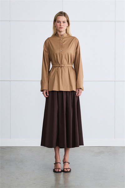 MİORİ ARLEY BLUZ ETEK TAKIM CAMEL-KAHVE