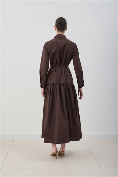 MİORİ BLUVA PREMİUM POPLİN ELBİSE KAHVE