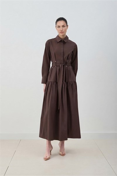 MİORİ BLUVA PREMİUM POPLİN ELBİSE KAHVE