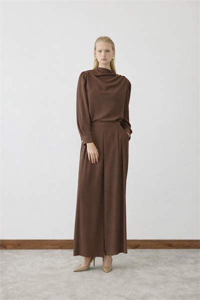 MİORİ BOİS PANTOLONLU KREP TAKIM ACI KAHVE