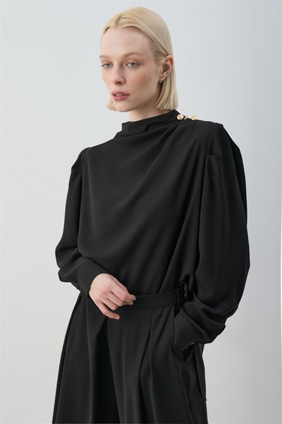 MİORİ BOİS PANTOLONLU KREP TAKIM SİYAH