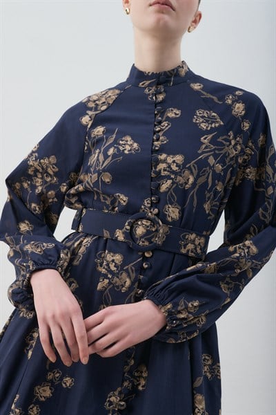 MİORİ ESPA BRİT DÜĞMELİ VUAL ELBİSE LACİVERT