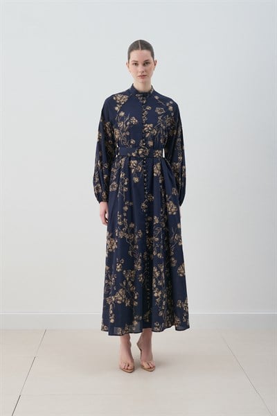 MİORİ ESPA BRİT DÜĞMELİ VUAL ELBİSE LACİVERT