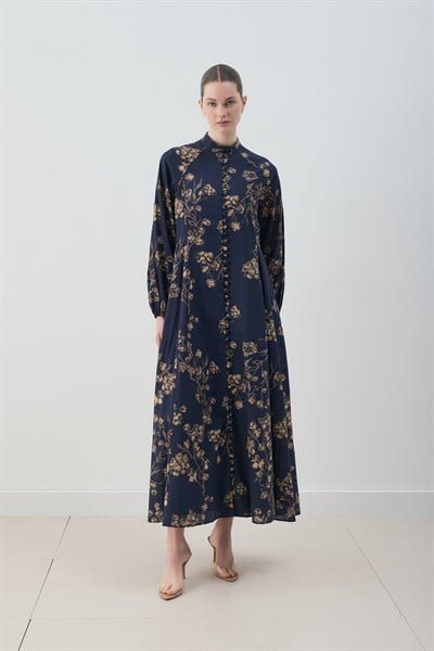 MİORİ ESPA BRİT DÜĞMELİ VUAL ELBİSE LACİVERT