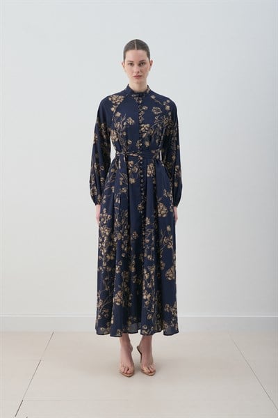 MİORİ ESPA BRİT DÜĞMELİ VUAL ELBİSE LACİVERT