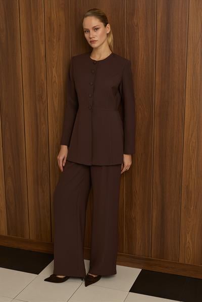MİORİ FEMME CEKET PANTOLON KREP TAKIM KAHVE