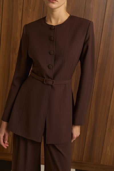 MİORİ FEMME CEKET PANTOLON KREP TAKIM KAHVE