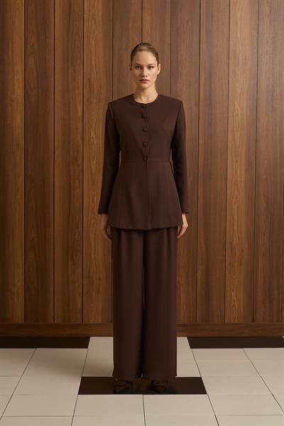 MİORİ FEMME CEKET PANTOLON KREP TAKIM KAHVE