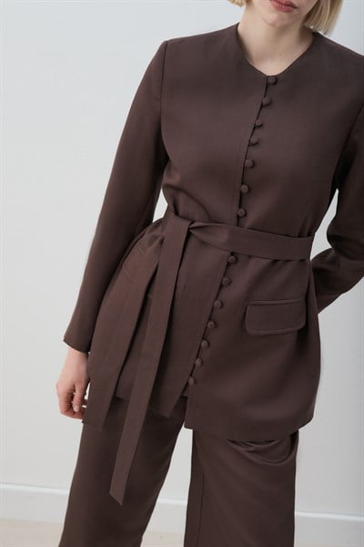 MİORİ GRESSA CEKET PANTOLON LYOCELL KETEN TAKIM ACI KAHVE