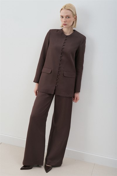 MİORİ GRESSA CEKET PANTOLON LYOCELL KETEN TAKIM ACI KAHVE