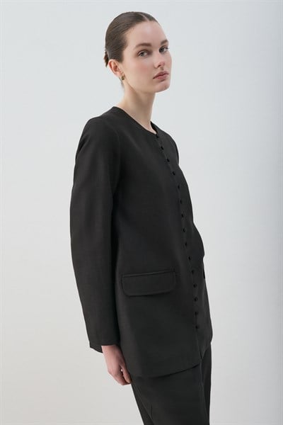 MİORİ GRESSA CEKET PANTOLON LYOCELL KETEN TAKIM SİYAH