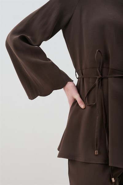 MİORİ JESSE TAŞLANMIŞ MODAL PANTOLONLU TAKIM ACI KAHVE