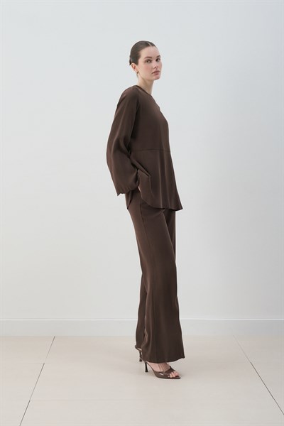 MİORİ JESSE TAŞLANMIŞ MODAL PANTOLONLU TAKIM ACI KAHVE