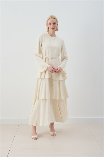 MİORİ JESSE TAŞLANMIŞ MODAL ELBİSE EKRU