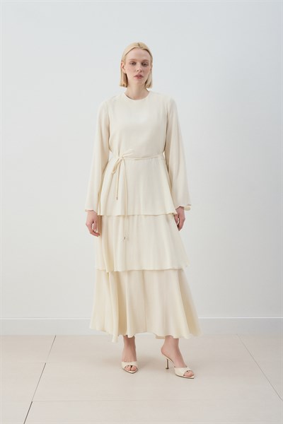 MİORİ JESSE TAŞLANMIŞ MODAL ELBİSE EKRU