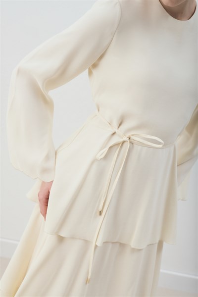 MİORİ JESSE TAŞLANMIŞ MODAL ELBİSE EKRU