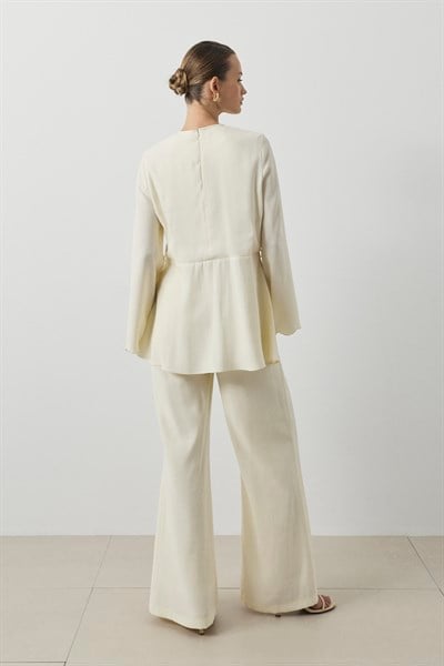 MİORİ JESSE TAŞLANMIŞ MODAL PANTOLONLU TAKIM EKRU