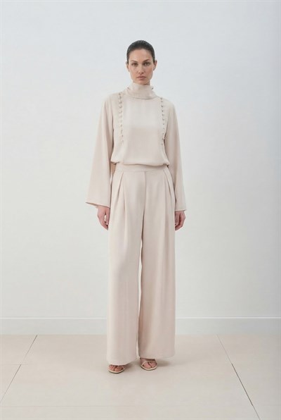 MİORİ MİSSE  BRİT DÜĞMELİ SOFT-TOUCH PANTOLONLU TAKIM TAŞ