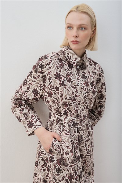 MİORİ NUE PAMUKLU ELBİSE BORDO-GRİ