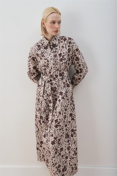 MİORİ NUE PAMUKLU ELBİSE BORDO-GRİ