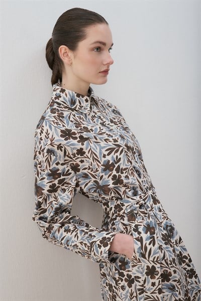 MİORİ NUE PAMUKLU ELBİSE KAHVE-MAVİ