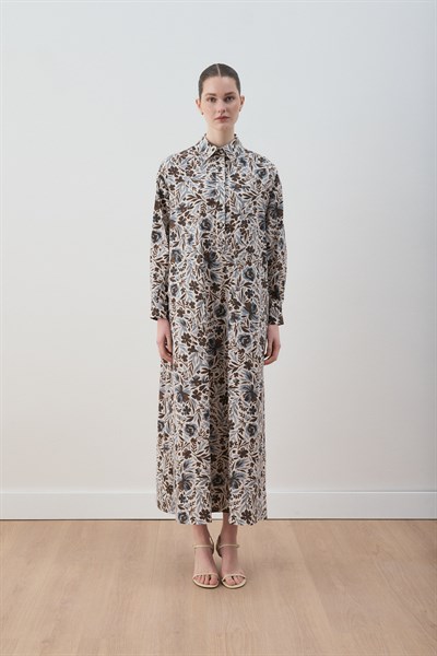 MİORİ NUE PAMUKLU ELBİSE KAHVE-MAVİ