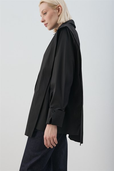 MİORİ PAT DETAYLI PREMIUM POPLİN GÖMLEK SİYAH