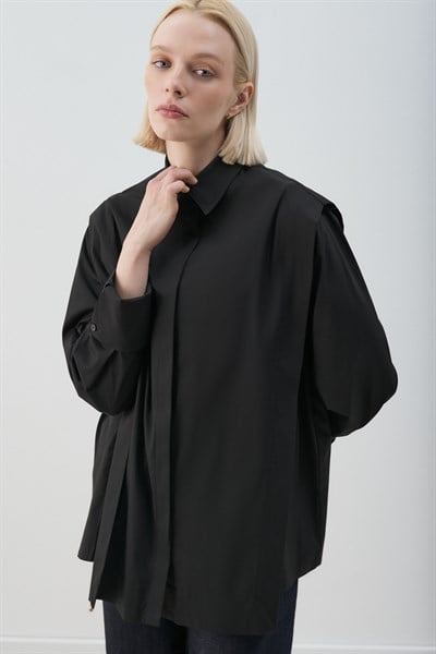 MİORİ PAT DETAYLI PREMIUM POPLİN GÖMLEK SİYAH