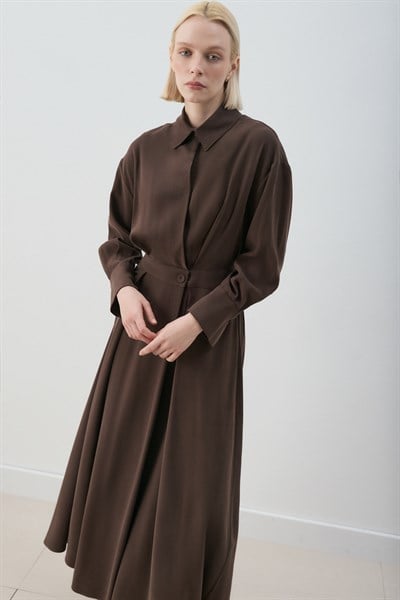 MİORİ SANDRE TAŞLANMIŞ MODAL ELBİSE KAHVE