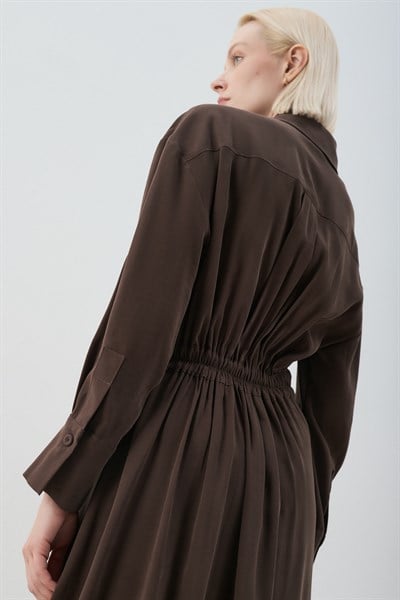 MİORİ SANDRE TAŞLANMIŞ MODAL ELBİSE KAHVE