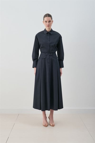 MİORİ VİEN ETEKLİ PREMİUM POPLİN TAKIM LACİVERT