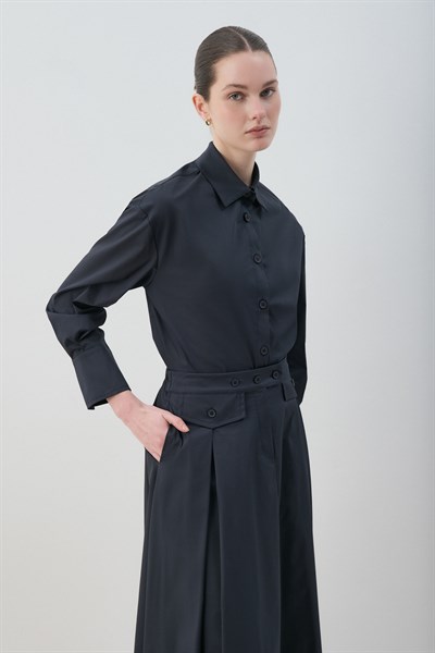 MİORİ VİEN ETEKLİ PREMİUM POPLİN TAKIM LACİVERT