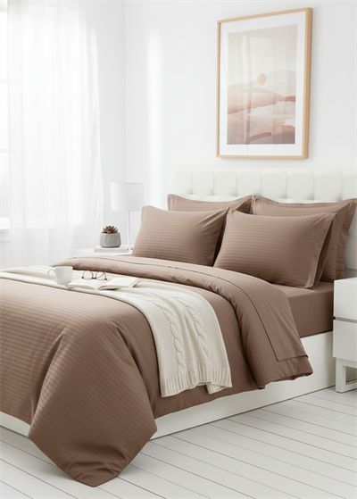 Deluxe Saten Nevresim Takımı Çift Kişilik - Kahve