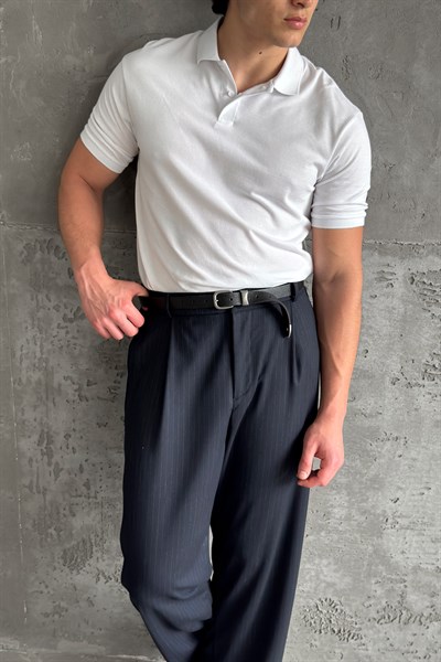 Erkek %100 Pamuk Düğmeli Polo Yaka T-Shirt Beyaz