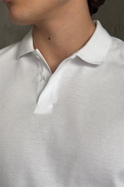 Erkek %100 Pamuk Düğmeli Polo Yaka T-Shirt Beyaz