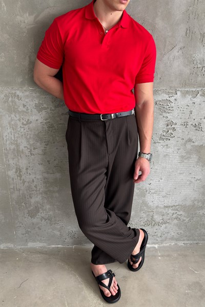 Erkek %100 Pamuk Düğmeli Polo Yaka T-Shirt Kırmızı