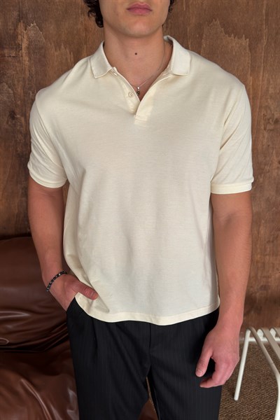 Erkek %100 Pamuk Düğmeli Polo Yaka T-Shirt Sarı