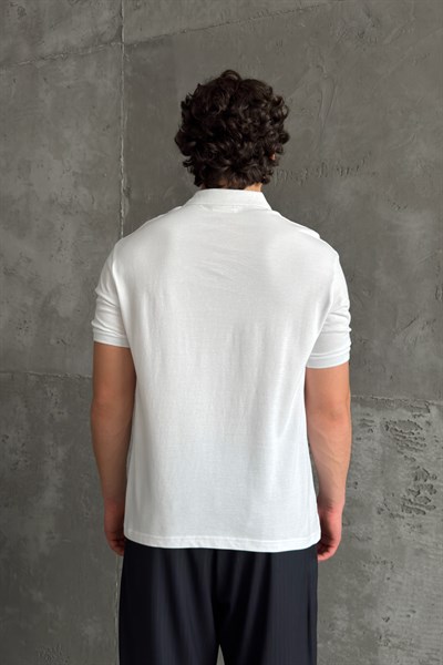 Erkek %100 Pamuk Düğmeli Polo Yaka T-Shirt Beyaz
