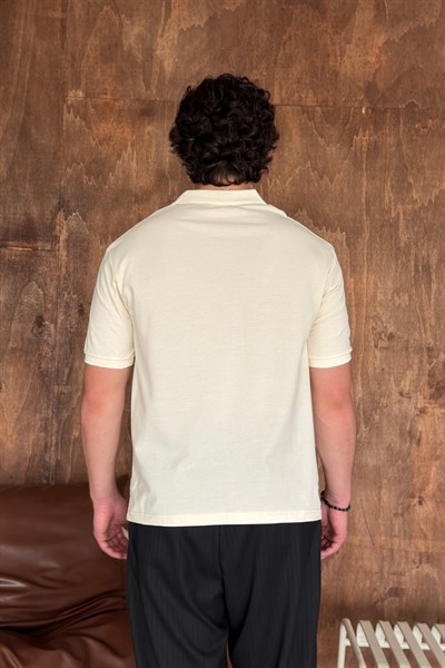 Erkek %100 Pamuk Düğmeli Polo Yaka T-Shirt Sarı