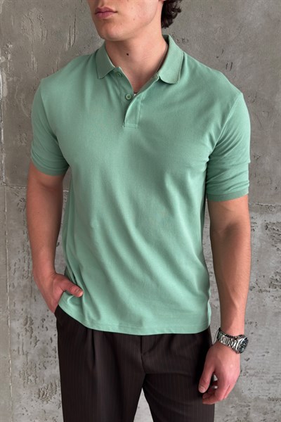 Erkek %100 Pamuk Düğmeli Polo Yaka T-Shirt Yeşil