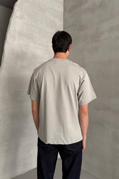 Erkek %100 Pamuk Oversize Basic T-shirt Gri