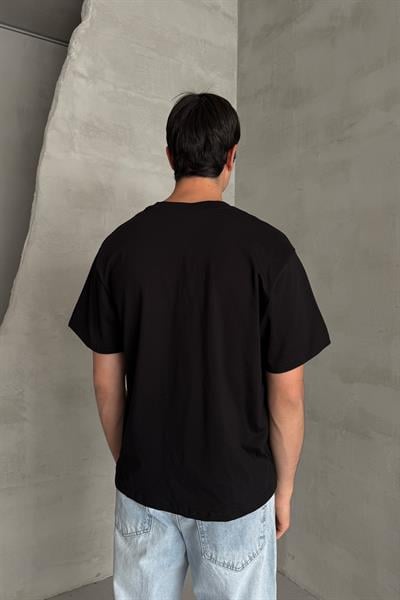Erkek %100 Pamuk Oversize Basic T-shirt Siyah
