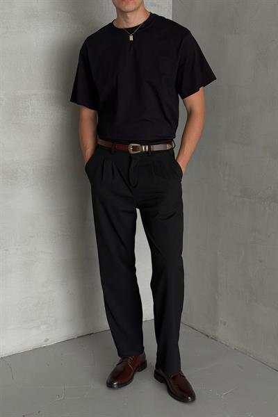 Erkek %100 Pamuk Oversize Basic T-shirt Siyah